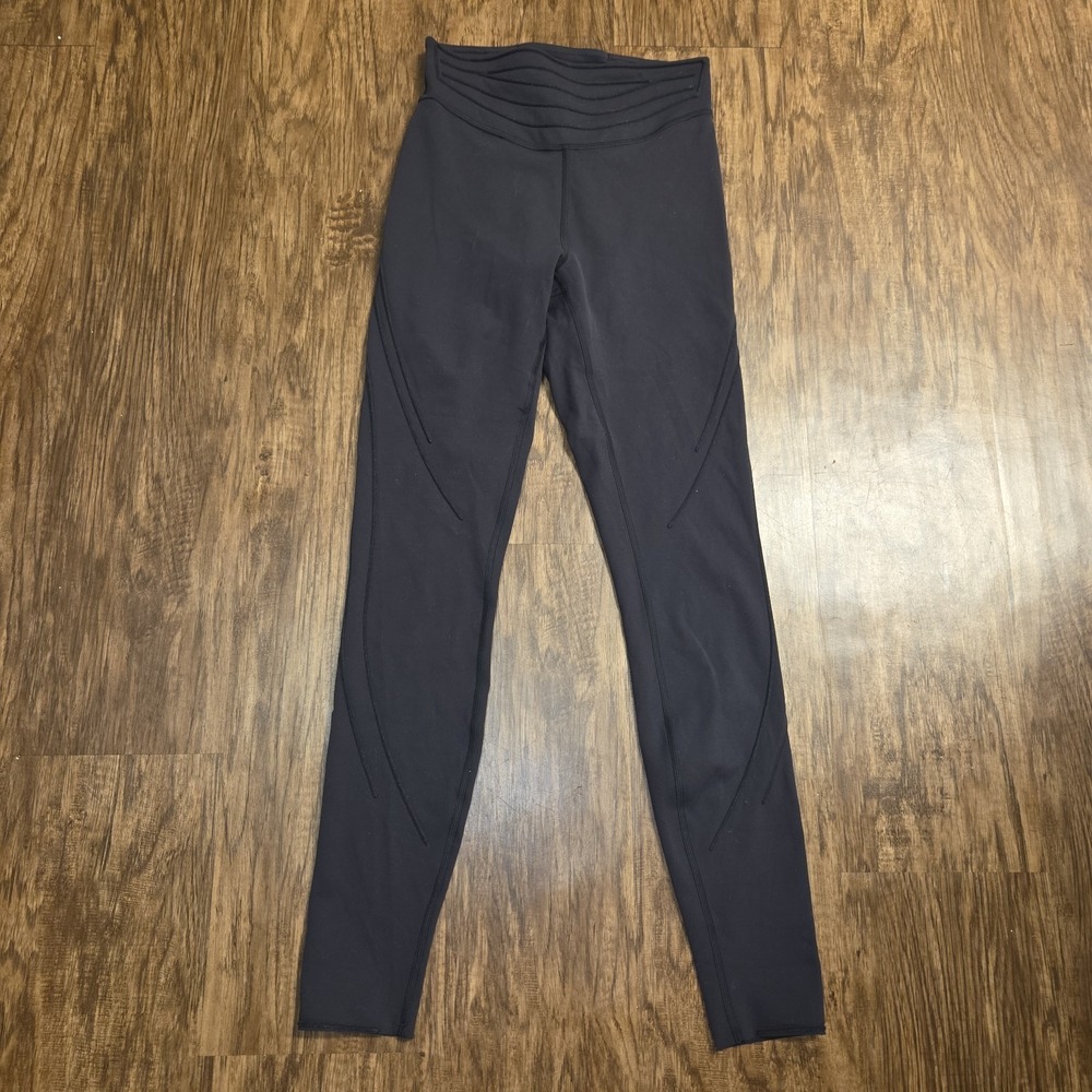Lululemon Get in Line Super High Rise Tight Womens 6 Black Velvety Trim